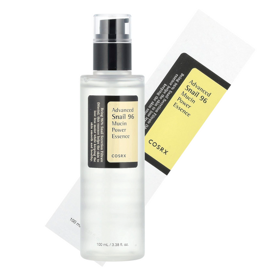 Cosrx Advanced Snail 96 Mucin Power Essence bottle and packaging on a white background