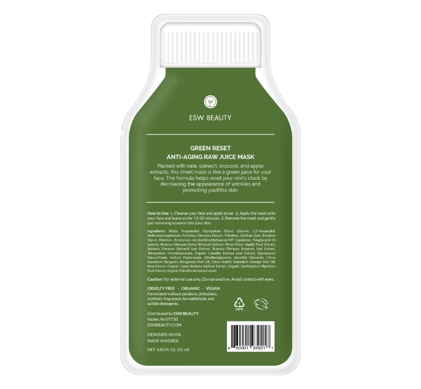 Esw Beauty Green Reset Anti Aging Raw Juice Mask back