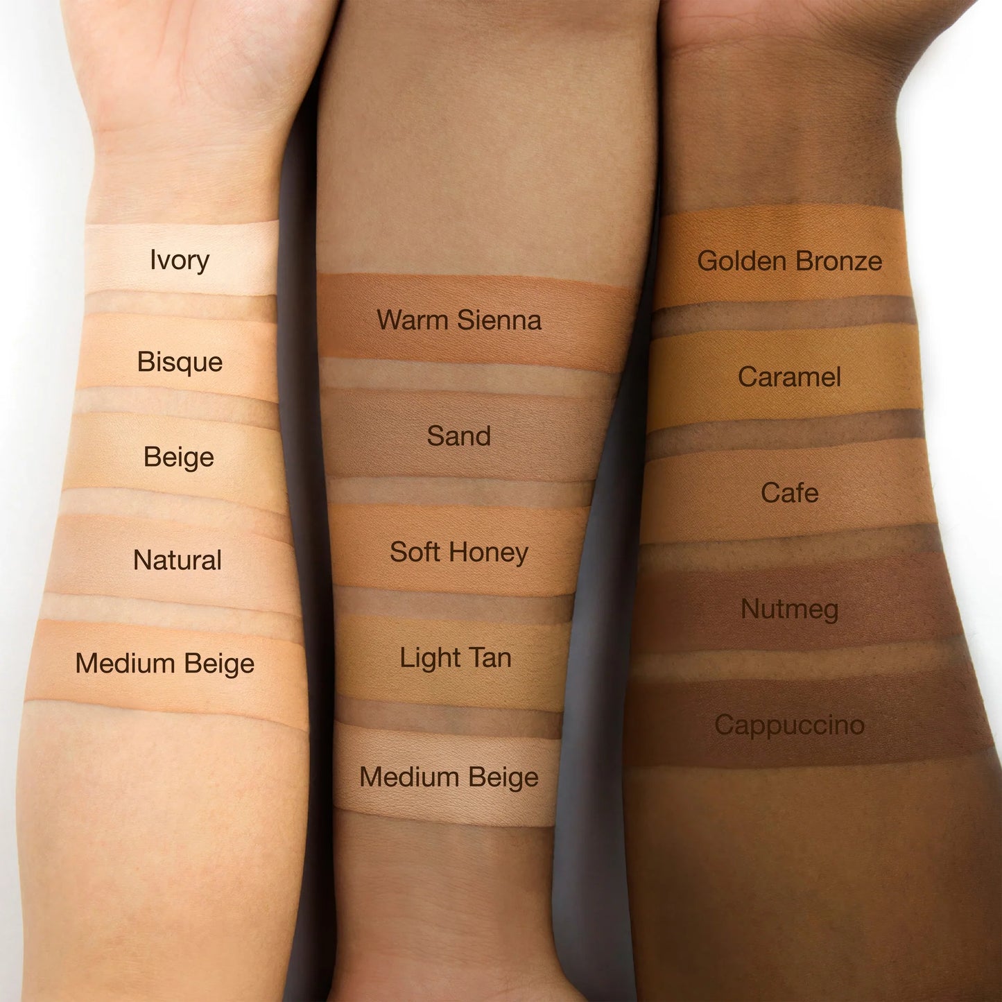 LA Girl PRO Matte Foundation swashes on three skin tone