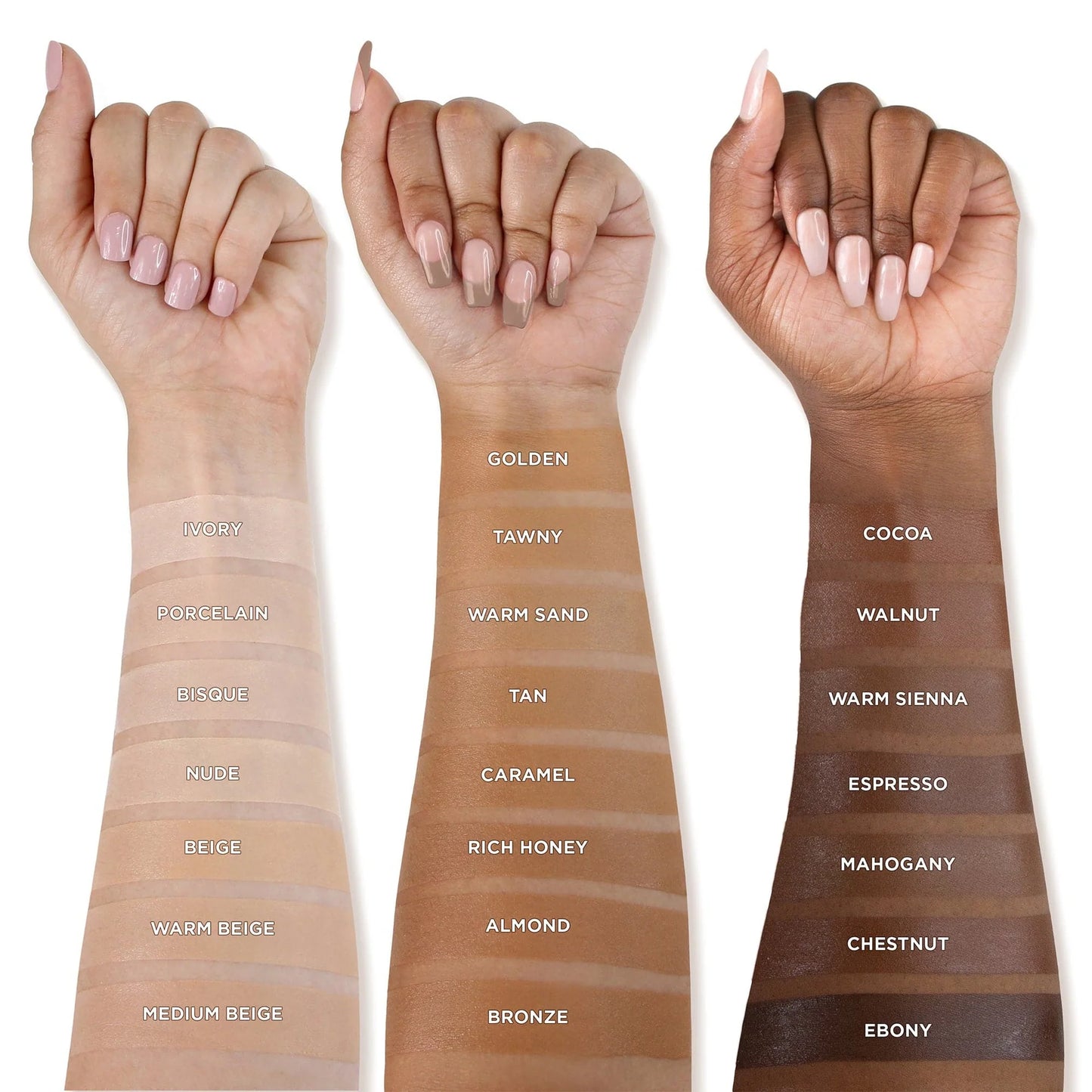 LA Girl Tinted Foundation swashes on three skin tone