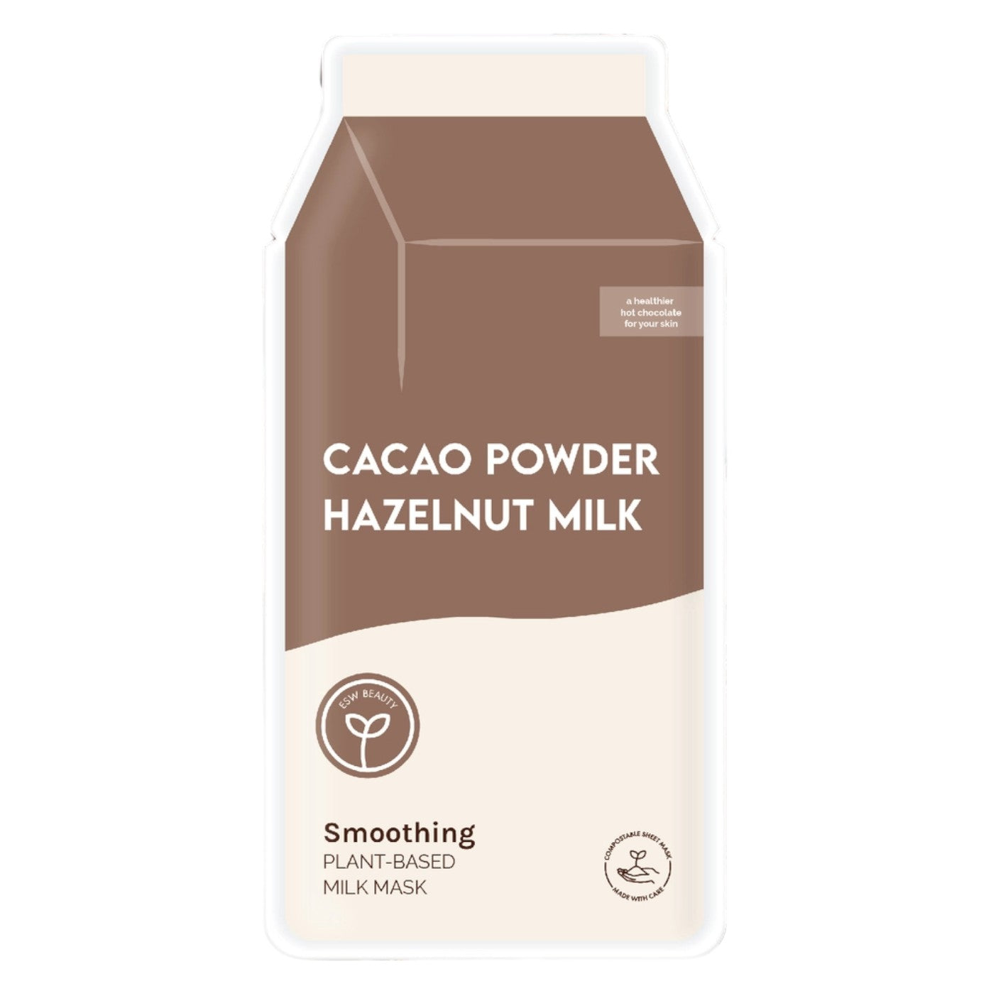 Cacao powder hazelnut milk packaging on a white background