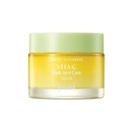 Jar of goodal Green Tangerine VITA-C Dark Spot Care Cream on a white background