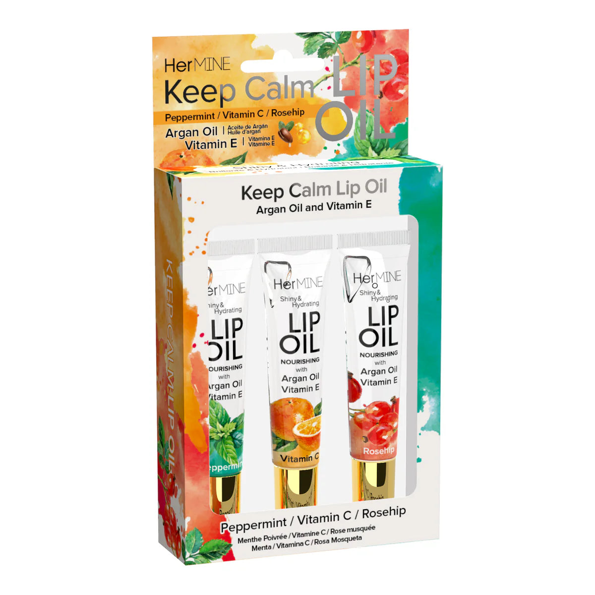 HerMINE Hydrating Lip Oil with Argan oil & Vitamin E 3 Pack Keep Calm