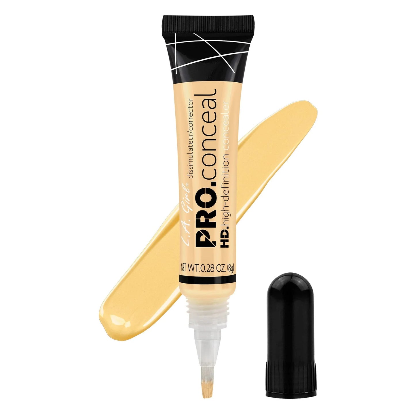 la girl light yellow Pro Conceal HD high-definition concealer with applicator on a white background