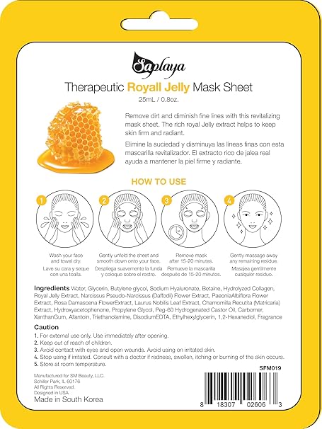 Saplaya k-beauty natural formula Therapeutic Royal Jelly sheet mask