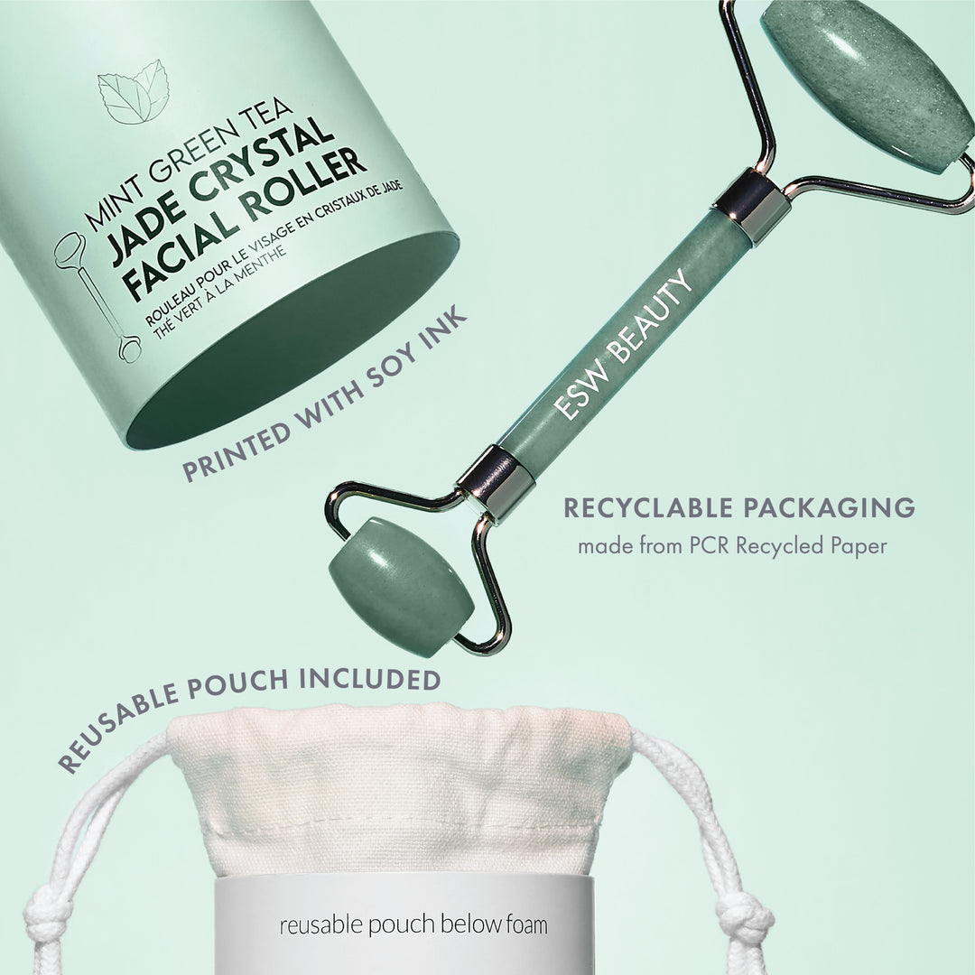 Esw Beauty Mint Green Tea Jade Crystal Facial Roller