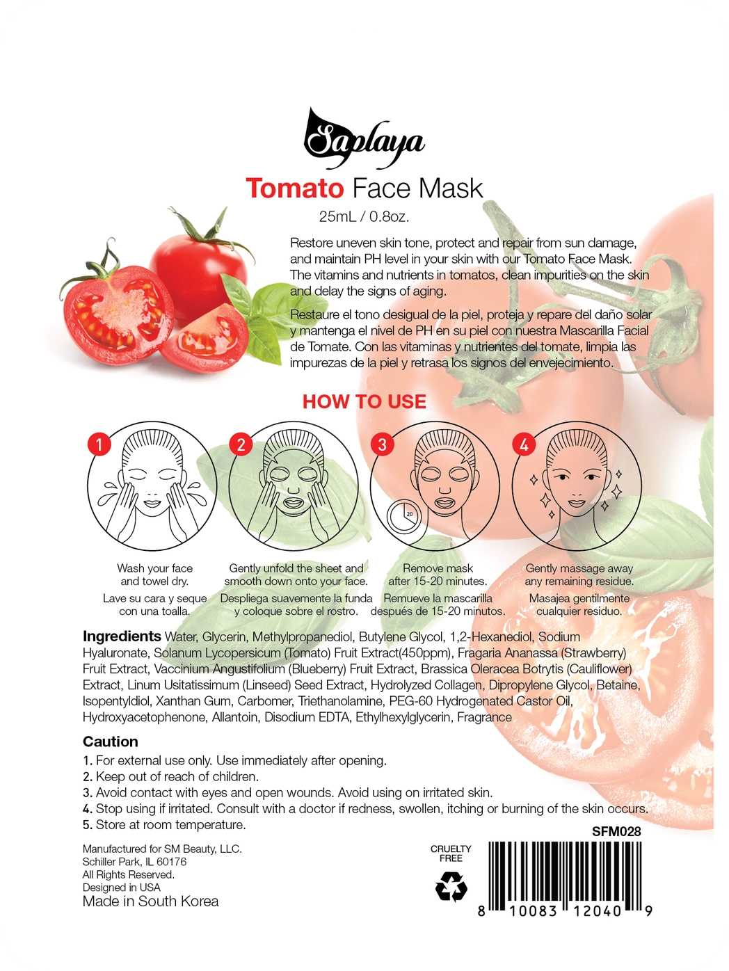 Saplaya k-beauty natural formula Tomato sheet mask