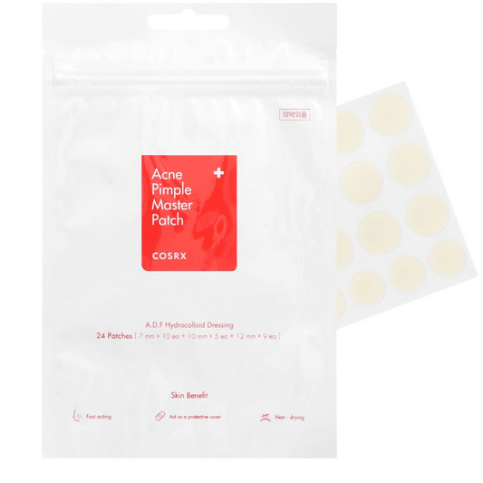 Cosrx Acne Pimple Master Patch packaging with patches on a white background