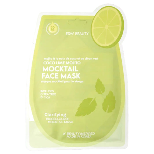 Coco Lime Mojito Mocktail Face Mask packaging with lime slice on a white background