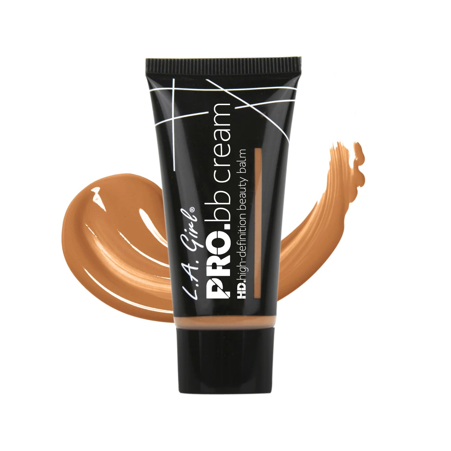 L.A. Girl Pro BB Cream tube with swatches on a white background