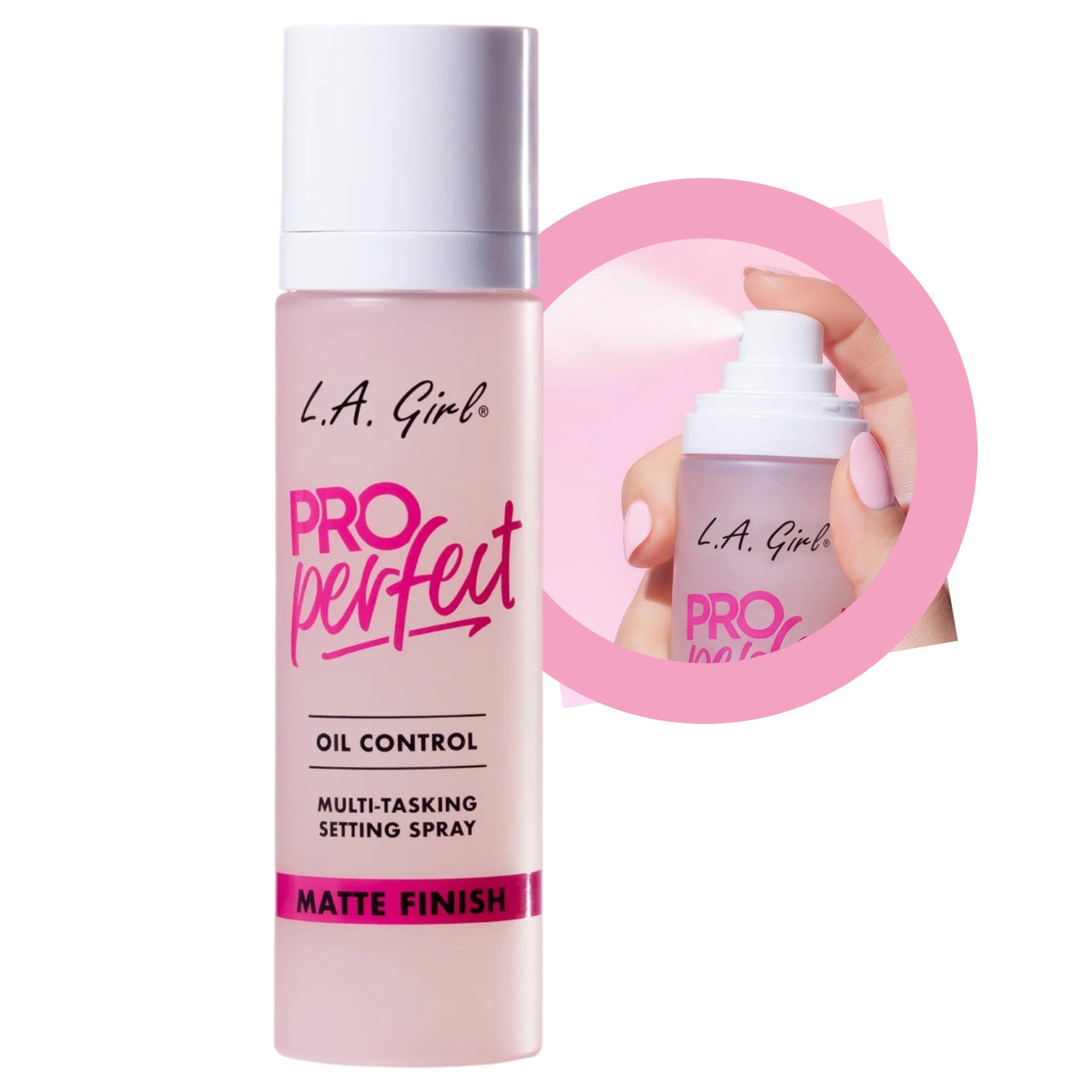 L.A. Girl Pro Perfect oil control multi-tasking setting spray on a white background