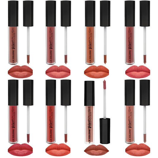 LA Colors Velvet Plush Creamy Lip Color all shades on white background