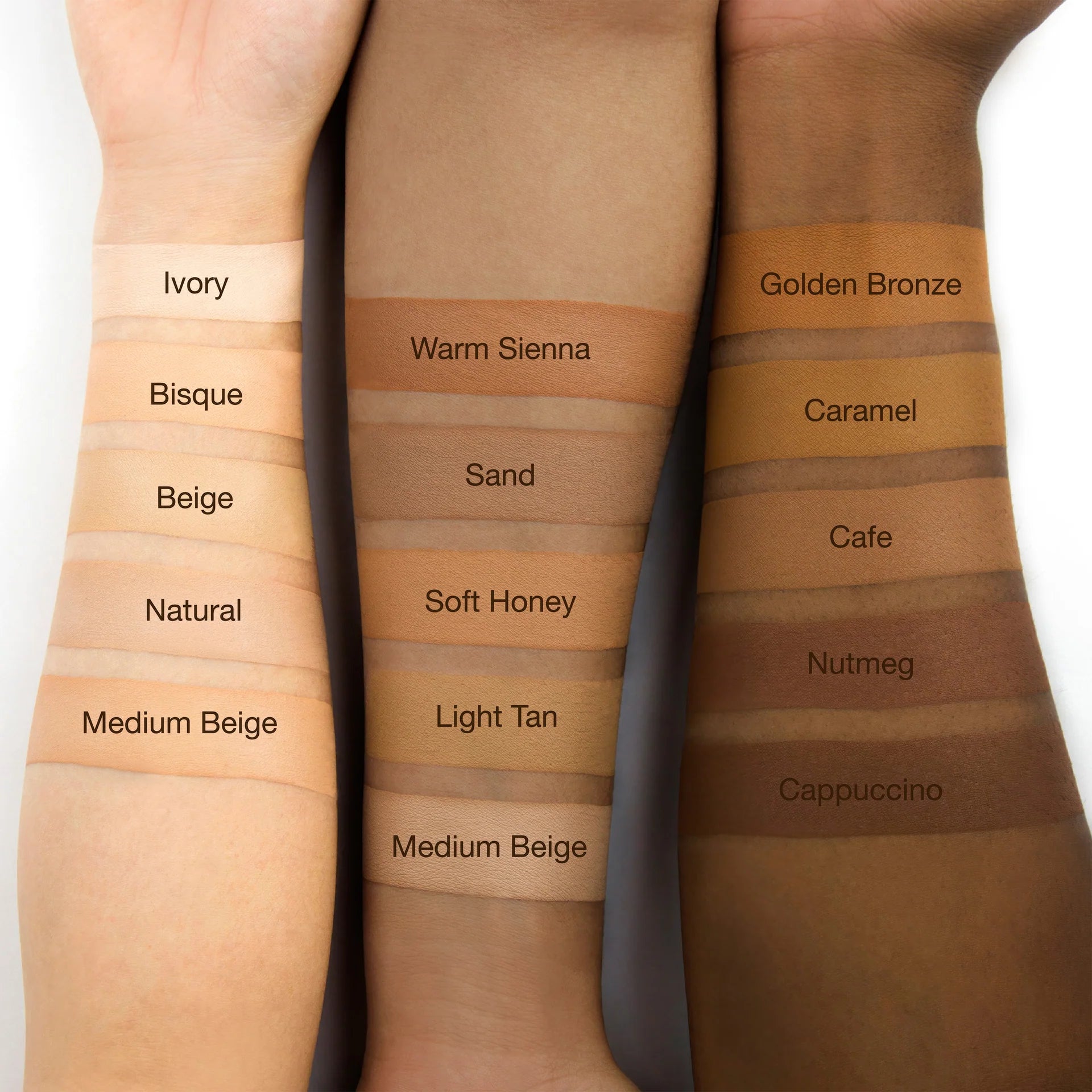 LA Girl PRO Matte Foundation swashes on three skin tone 