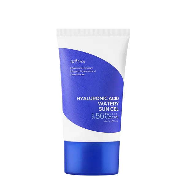 Isntree Hyaluronic Acid Watery Sun Gel SPF50+ tube for lightweight hydration and sun protection