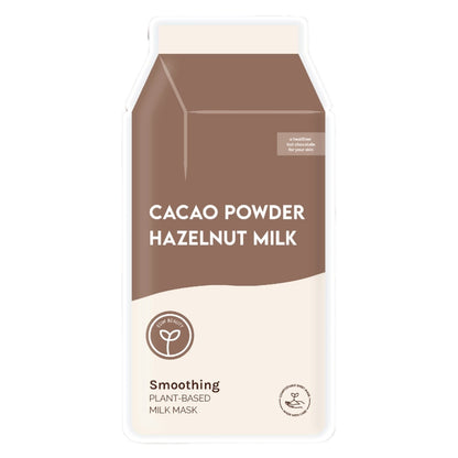 Cacao powder hazelnut milk packaging on a white background