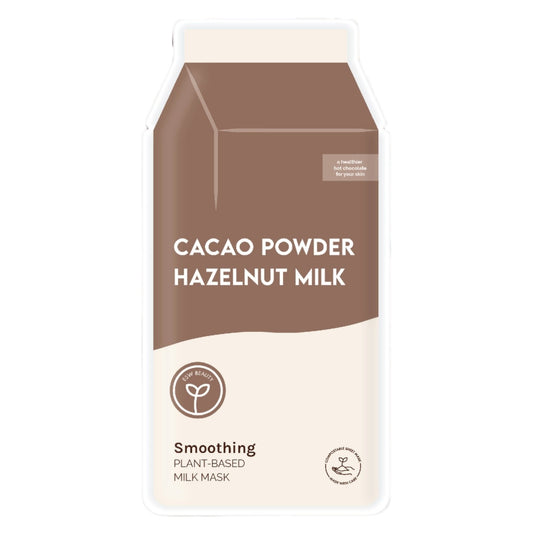 Cacao powder hazelnut milk packaging on a white background