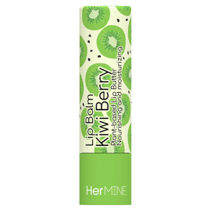 Lip balm packaging with kiwi berry design on a white background