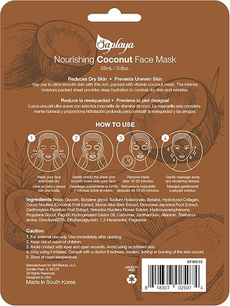 Saplaya  k-beauty natural formula coconut sheet mask