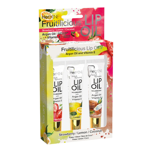 HerMINE Hydrating Lip Oil with Argan oil & Vitamin E - 3 Pack Frutilicious
