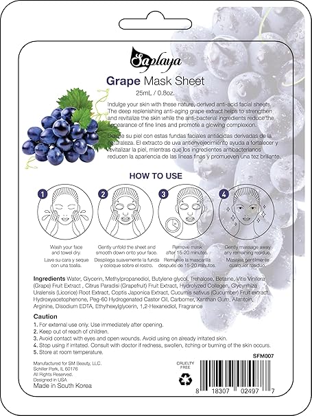 Saplaya  k-beauty natural formula grapes sheet mask