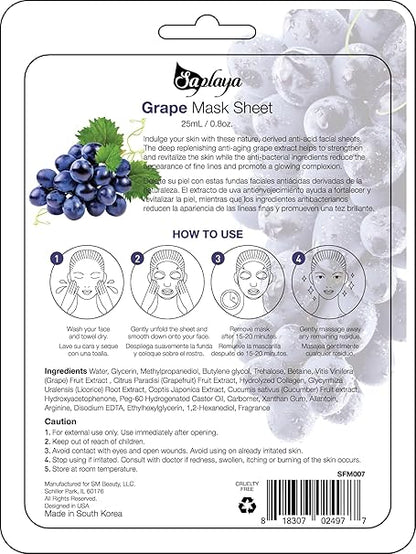 Saplaya  k-beauty natural formula grapes sheet mask