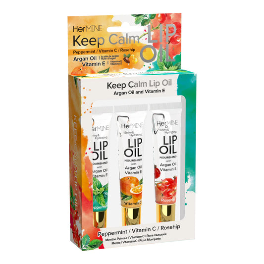 HerMINE Hydrating Lip Oil with Argan oil & Vitamin E 3 Pack Keep Calm
