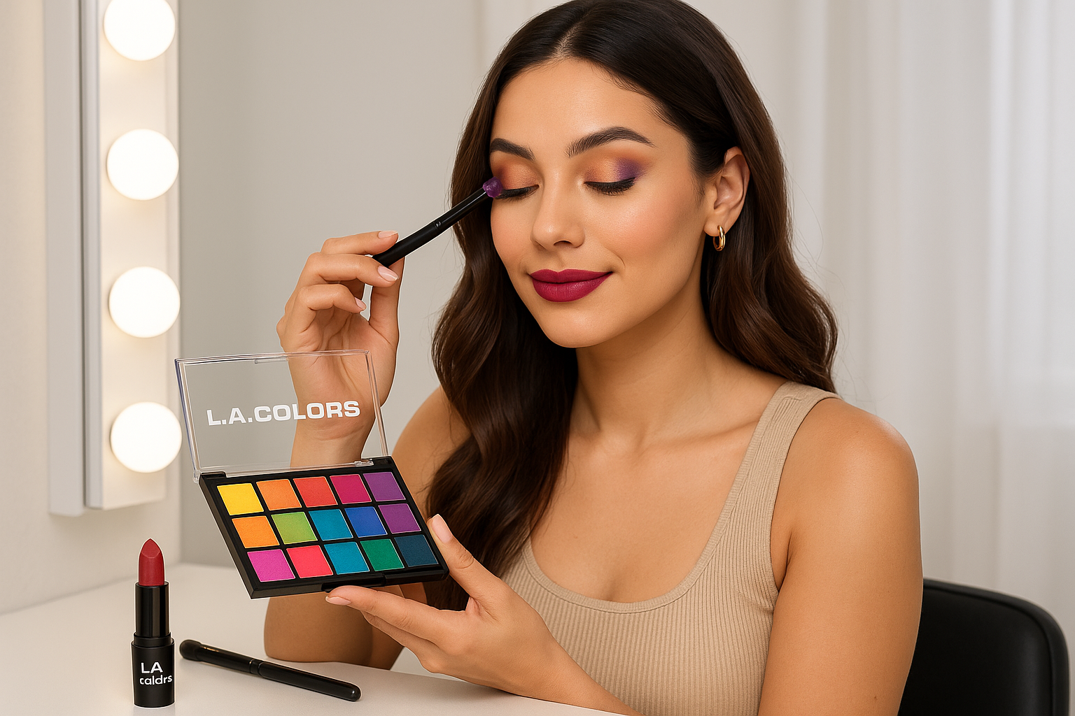 L.A. COLORS with a woman applying makeup