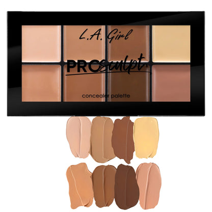 L.A. Girl Pro Sculpt concealer palette with swatches on a white background