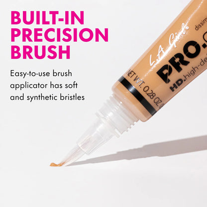 L.A. Girl Pro HD high definition concealer with a built-in precision brush on a white background.