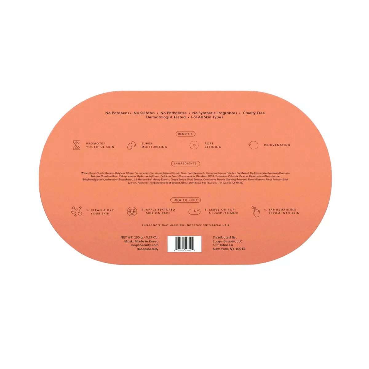 LOOPS Weekly Reset Rejuvenating hydrogel face Mask - 1.058oz