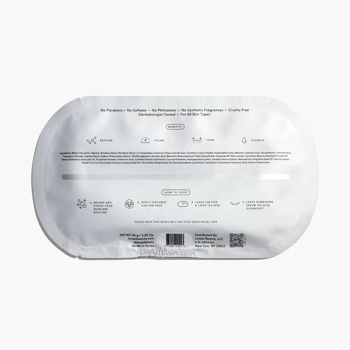 LOOPS Dream Sleep
Nighttime Slugging Hydrogel Face Mask 1.27oz