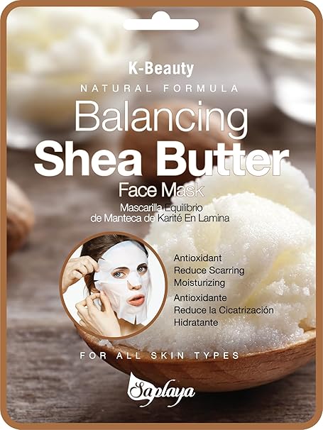 saplaya K-Beauty balancing shea butter face mask packaging with natural ingredients.